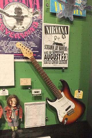Nirvana items including Fender Stratocaster guitar