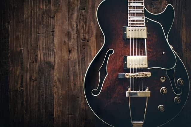 Semi-electric guitar on wood