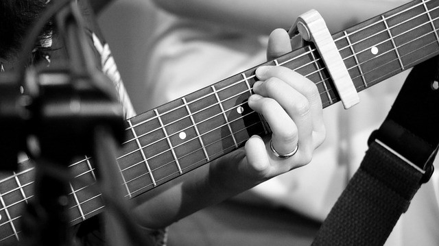 spring loaded capo in use on guitar